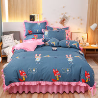 HKM-111763 Cotton 4-Piece Double Lace Bed Sheet Duvet Cover Set with Floral Pattern