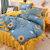 HKM-111763 Cotton 4-Piece Double Lace Bed Sheet Duvet Cover Set with Floral Pattern