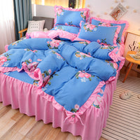 HKM-111763 Cotton 4-Piece Double Lace Bed Sheet Duvet Cover Set with Floral Pattern