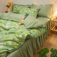 HKM-111763 Cotton 4-Piece Double Lace Bed Sheet Duvet Cover Set with Floral Pattern