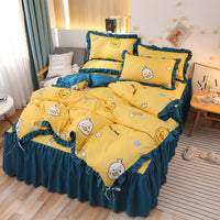 HKM-111763 Cotton 4-Piece Double Lace Bed Sheet Duvet Cover Set with Floral Pattern