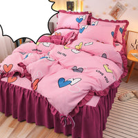 HKM-111763 Cotton 4-Piece Double Lace Bed Sheet Duvet Cover Set with Floral Pattern