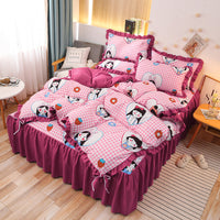 HKM-111763 Cotton 4-Piece Double Lace Bed Sheet Duvet Cover Set with Floral Pattern