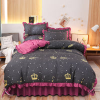 HKM-111763 Cotton 4-Piece Double Lace Bed Sheet Duvet Cover Set with Floral Pattern
