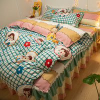 HKM-111763 Cotton 4-Piece Double Lace Bed Sheet Duvet Cover Set with Floral Pattern
