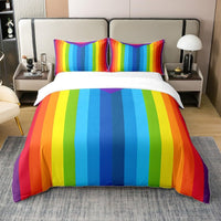 HKM-111763 Rainbow Striped Print Down Quilt Cover Set - Modern Three-Piece Bedding Ensemble