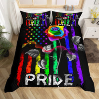 HKM-111763 Rainbow Striped Print Down Quilt Cover Set - Modern Three-Piece Bedding Ensemble