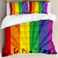HKM-111763 Rainbow Striped Print Down Quilt Cover Set - Modern Three-Piece Bedding Ensemble