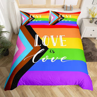 HKM-111763 Rainbow Striped Print Down Quilt Cover Set - Modern Three-Piece Bedding Ensemble