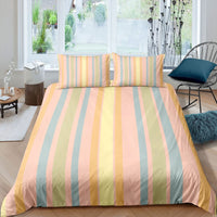 HKM-111763 Rainbow Striped Print Down Quilt Cover Set - Modern Three-Piece Bedding Ensemble
