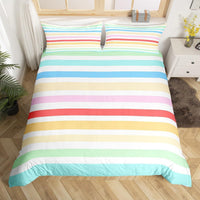 HKM-111763 Rainbow Striped Print Down Quilt Cover Set - Modern Three-Piece Bedding Ensemble