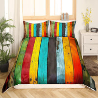 HKM-111763 Rainbow Striped Print Down Quilt Cover Set - Modern Three-Piece Bedding Ensemble