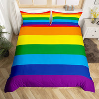 HKM-111763 Rainbow Striped Print Down Quilt Cover Set - Modern Three-Piece Bedding Ensemble
