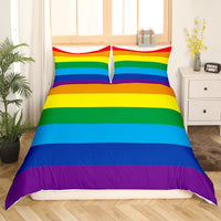 HKM-111763 Rainbow Striped Print Down Quilt Cover Set - Modern Three-Piece Bedding Ensemble