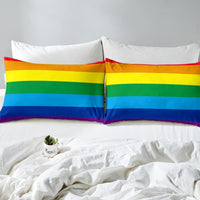 HKM-111763 Rainbow Striped Print Down Quilt Cover Set - Modern Three-Piece Bedding Ensemble