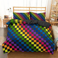 HKM-111763 Rainbow Striped Print Down Quilt Cover Set - Modern Three-Piece Bedding Ensemble