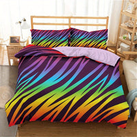 HKM-111763 Rainbow Striped Print Down Quilt Cover Set - Modern Three-Piece Bedding Ensemble