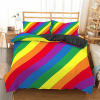 HKM-111763 Rainbow Striped Print Down Quilt Cover Set - Modern Three-Piece Bedding Ensemble