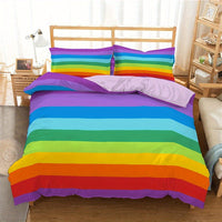 HKM-111763 Rainbow Striped Print Down Quilt Cover Set - Modern Three-Piece Bedding Ensemble