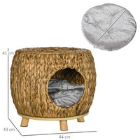 HKM-111763 Wicker Cat Bed and Stool with Washable Cushion, 44 x 43 x 41 cm, Brown Rattan