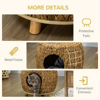 HKM-111763 Wicker Cat Bed and Stool with Washable Cushion, 44 x 43 x 41 cm, Brown Rattan