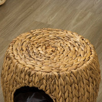 HKM-111763 Wicker Cat Bed and Stool with Washable Cushion, 44 x 43 x 41 cm, Brown Rattan