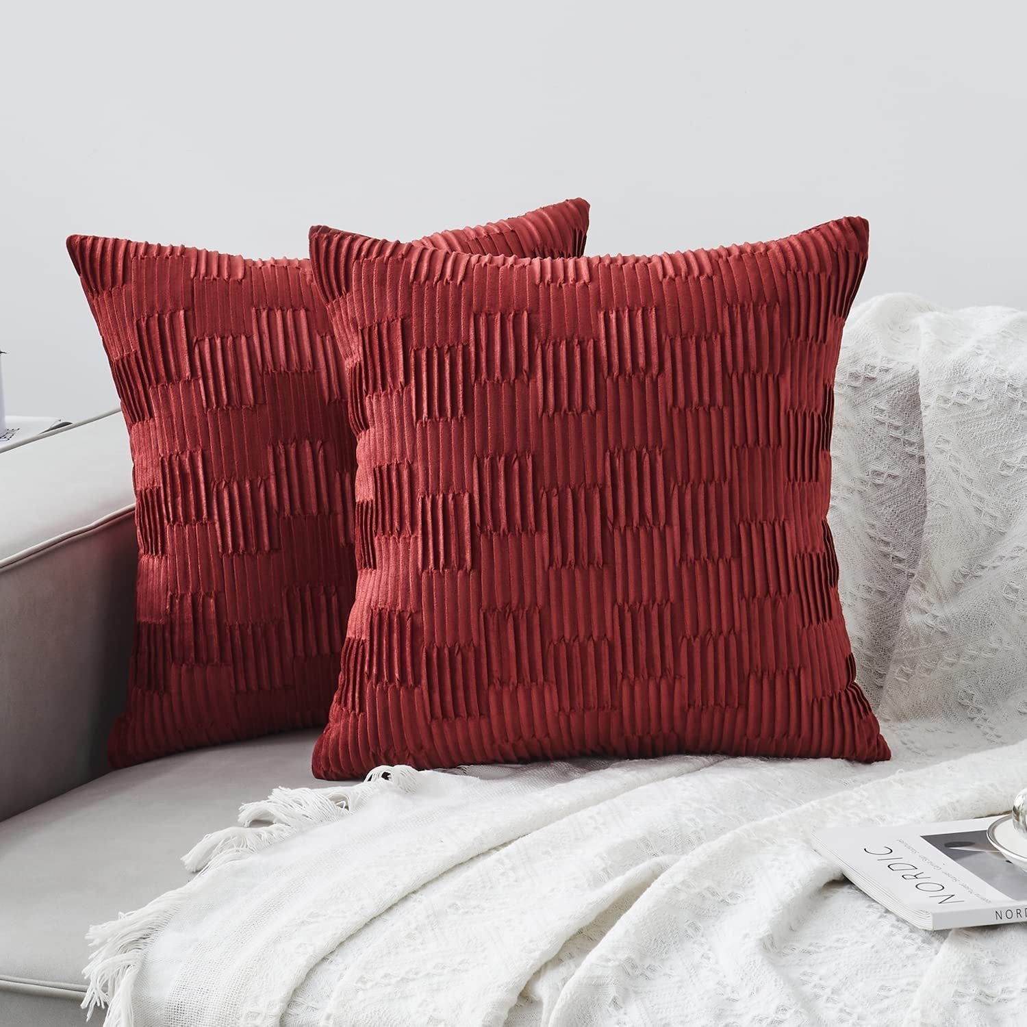 HKM-111827 Velvet Striped and Plaid Pillow Cover for Sofa and Car - Soft, Modern 45x45cm Cushion Cover