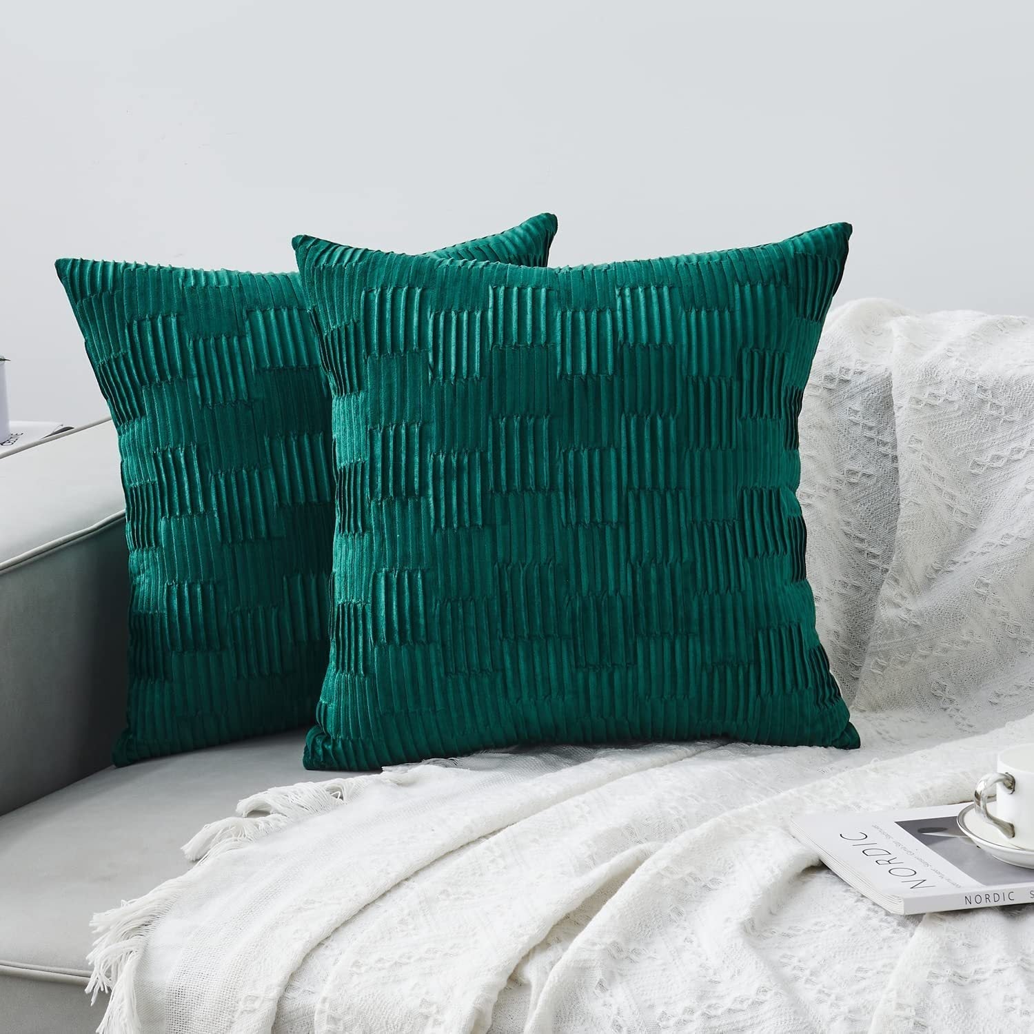 HKM-111827 Velvet Striped and Plaid Pillow Cover for Sofa and Car - Soft, Modern 45x45cm Cushion Cover