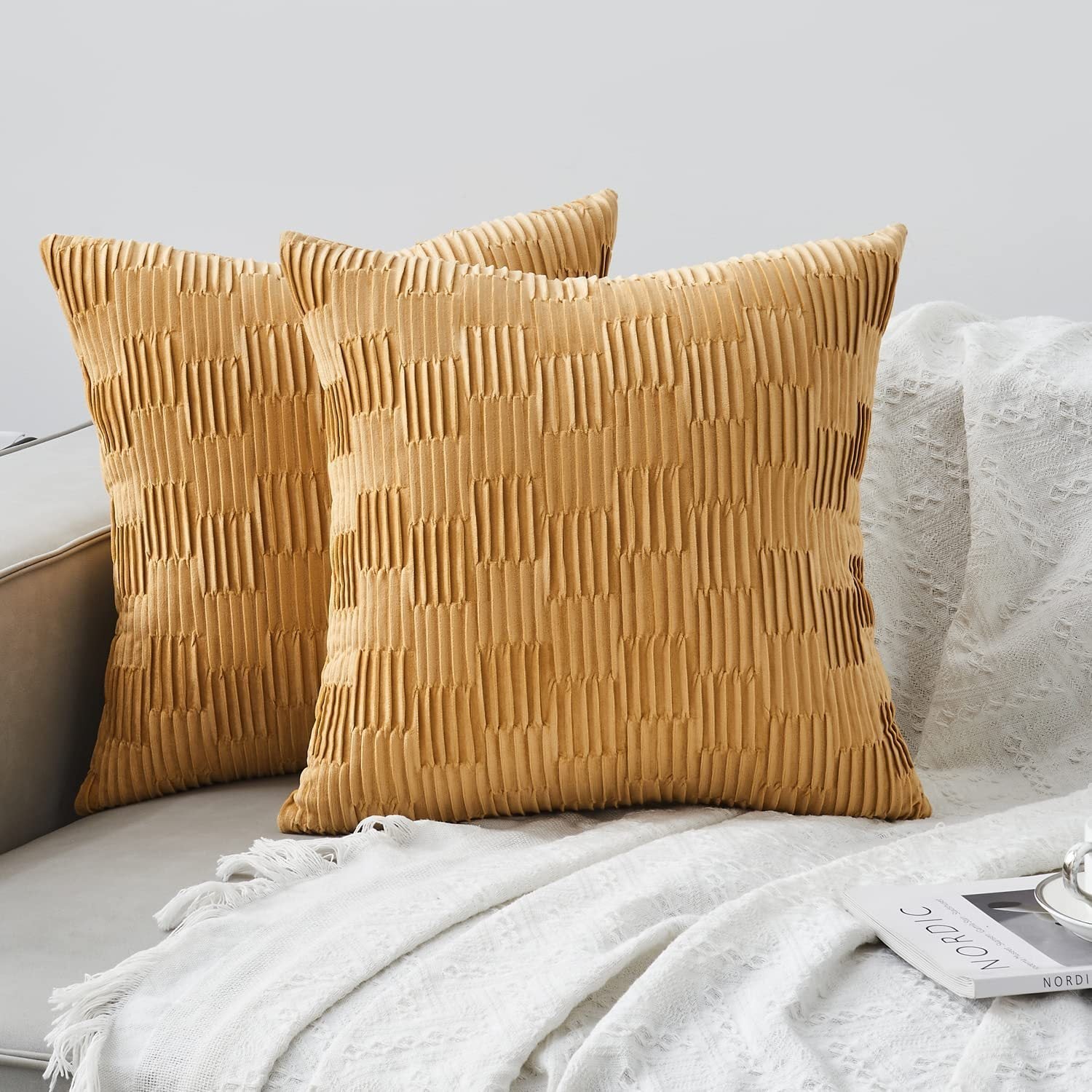 HKM-111827 Velvet Striped and Plaid Pillow Cover for Sofa and Car - Soft, Modern 45x45cm Cushion Cover