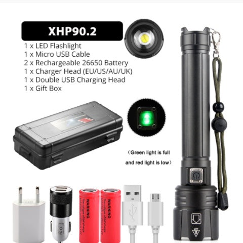 HKM-112019 USB Rechargeable Glare Flashlight with Power Display and Zoom Function