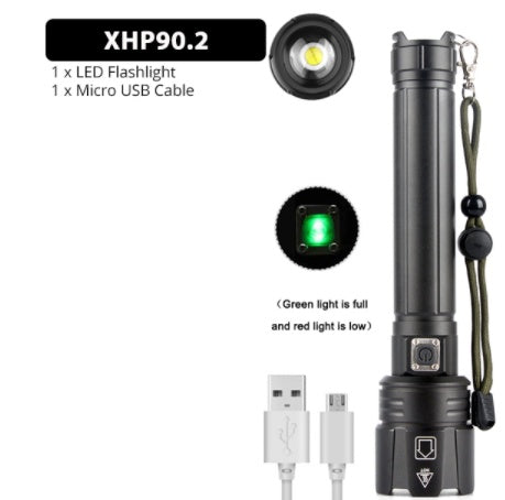 HKM-112019 USB Rechargeable Glare Flashlight with Power Display and Zoom Function