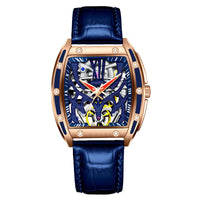HKM-112275 Men's Automatic Mechanical Watch with Hollow Flywheel, Waterproof, Luminous Square Dial, Genuine Leather Strap