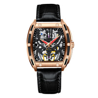 HKM-112275 Men's Automatic Mechanical Watch with Hollow Flywheel, Waterproof, Luminous Square Dial, Genuine Leather Strap