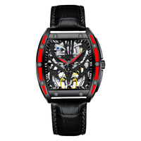 HKM-112275 Men's Automatic Mechanical Watch with Hollow Flywheel, Waterproof, Luminous Square Dial, Genuine Leather Strap