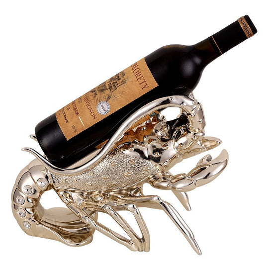 HKM-112851 Rose Gold and Elegant Silver Lobster Wine Rack Ornament Crafted from Natural Resin