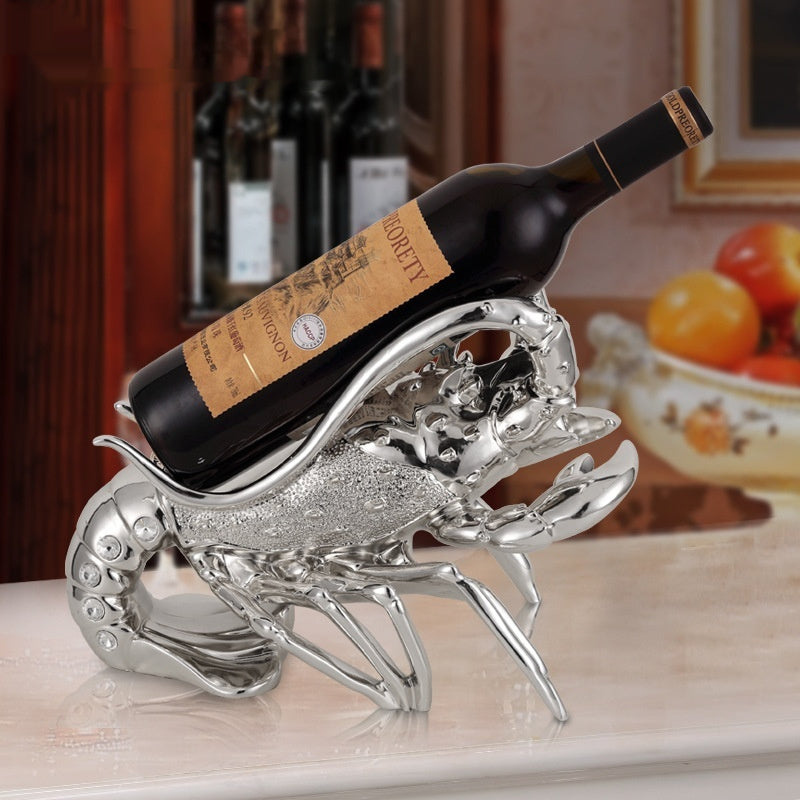 HKM-112851 Rose Gold and Elegant Silver Lobster Wine Rack Ornament Crafted from Natural Resin