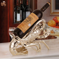 HKM-112851 Rose Gold and Elegant Silver Lobster Wine Rack Ornament Crafted from Natural Resin