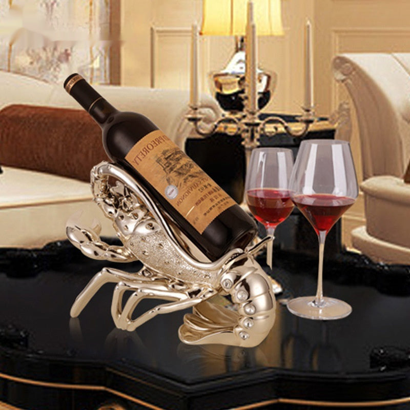 HKM-112851 Rose Gold and Elegant Silver Lobster Wine Rack Ornament Crafted from Natural Resin