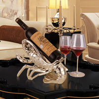 HKM-112851 Rose Gold and Elegant Silver Lobster Wine Rack Ornament Crafted from Natural Resin