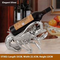 HKM-112851 Rose Gold and Elegant Silver Lobster Wine Rack Ornament Crafted from Natural Resin