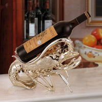HKM-112851 Rose Gold and Elegant Silver Lobster Wine Rack Ornament Crafted from Natural Resin