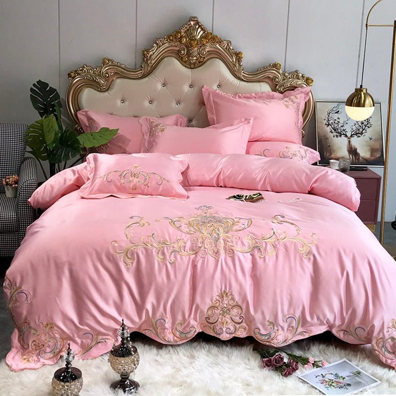 HKM-113235 Luxury Cotton Four-Piece Bedding Set with Floral Design in Various Colors