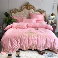 HKM-113235 Luxury Cotton Four-Piece Bedding Set with Floral Design in Various Colors