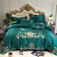 HKM-113235 Luxury Cotton Four-Piece Bedding Set with Floral Design in Various Colors