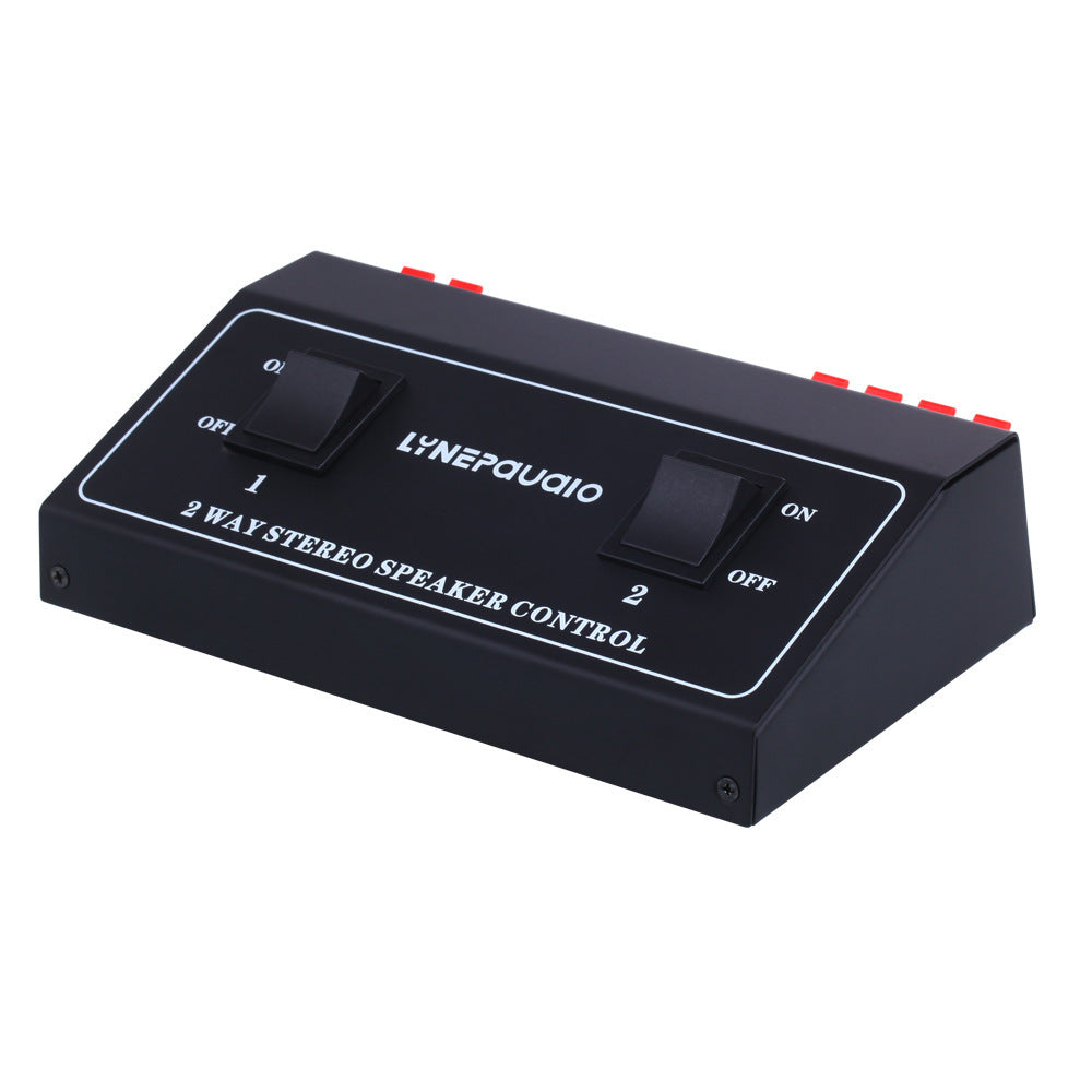 HKM-113619 One In Two Out Audio Signal Switcher with Heavy Rocker Arm and Color-Coded Push Terminals