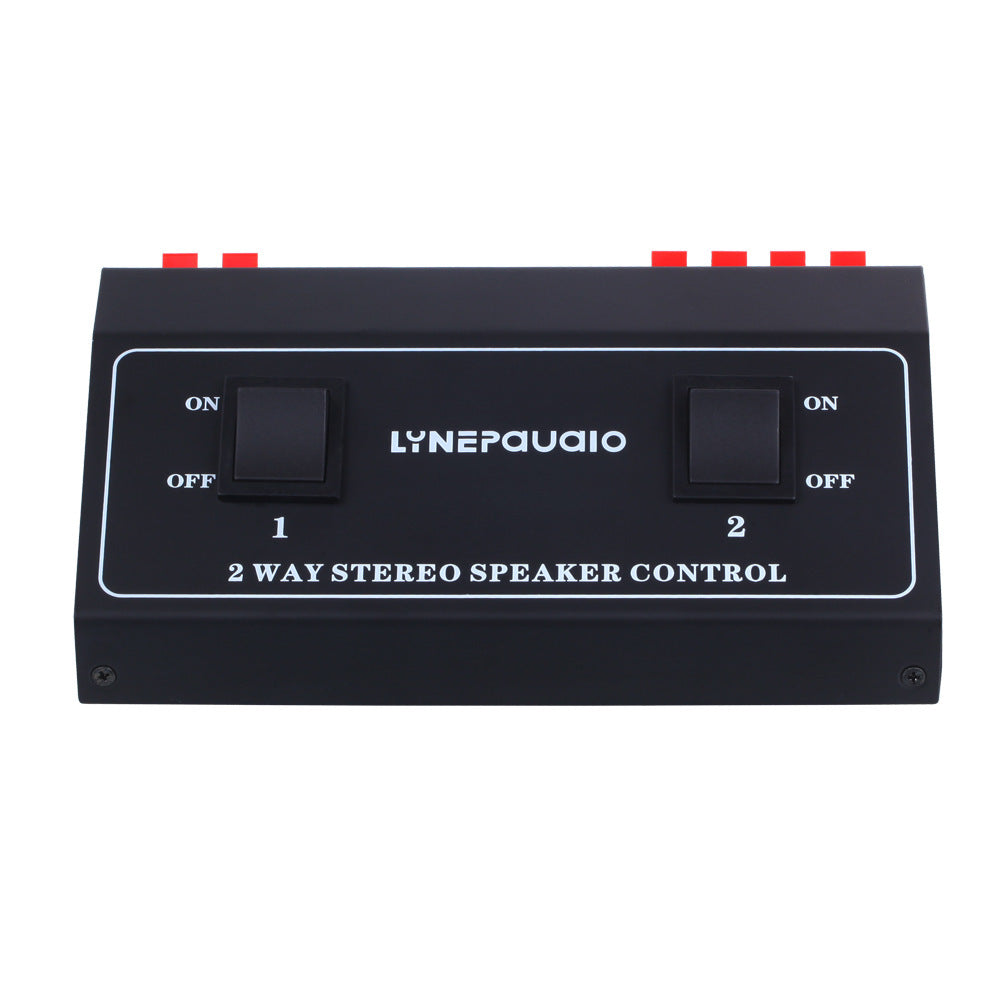 HKM-113619 One In Two Out Audio Signal Switcher with Heavy Rocker Arm and Color-Coded Push Terminals