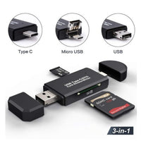 HKM-113939 USB 3.0 Card Reader for SD and TF Memory Cards - Plug and Play Type-C Interface, Black