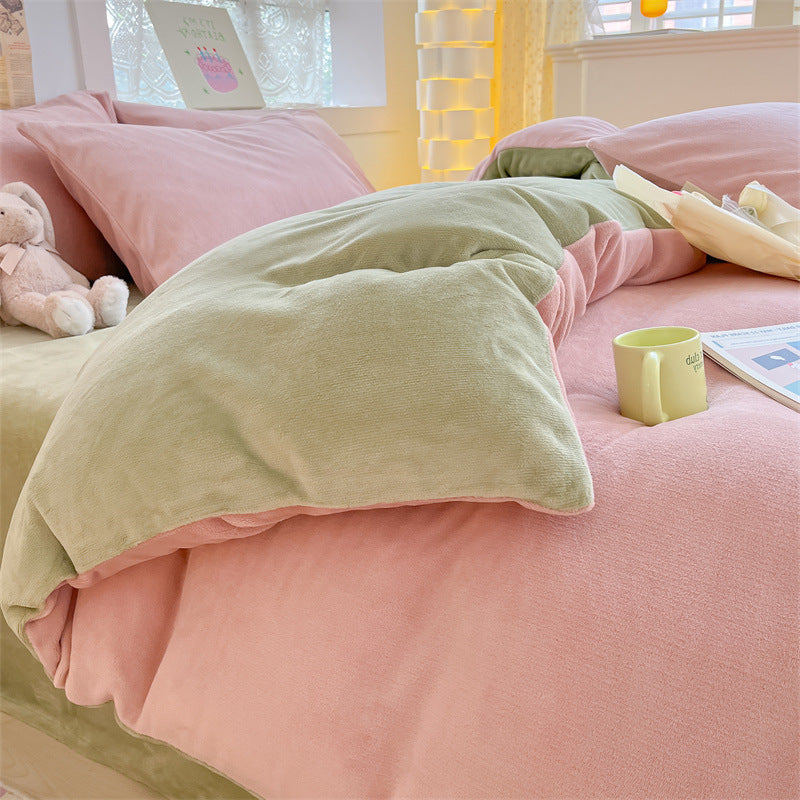 HKM-114067 Solid Color Soft Double-sided Velvet Quilt Cover for Winter Warmth