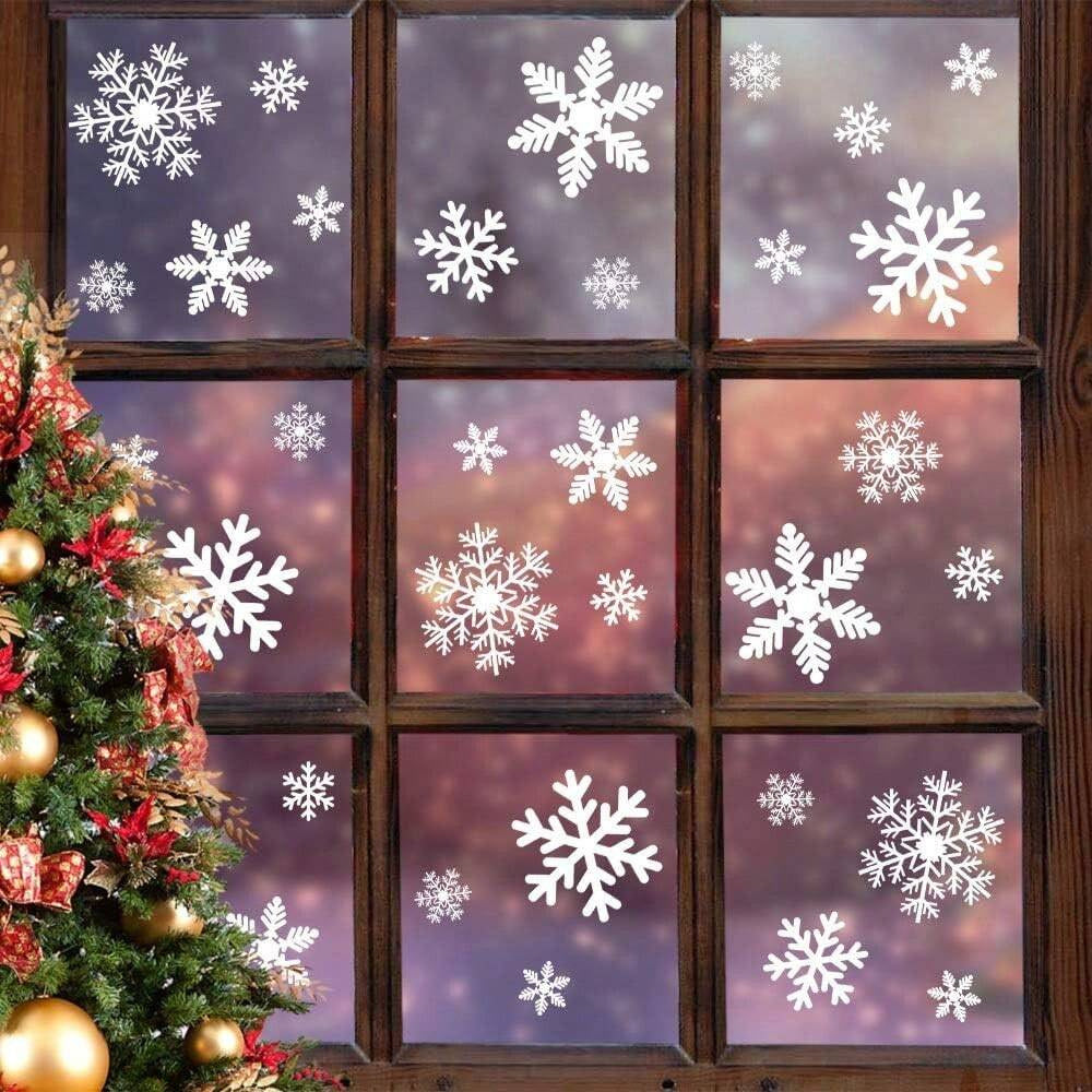 HKM-114195 135 Pcs Christmas Snowflakes Window Clings - Static Decals for Holiday Decorations and Party Supplies