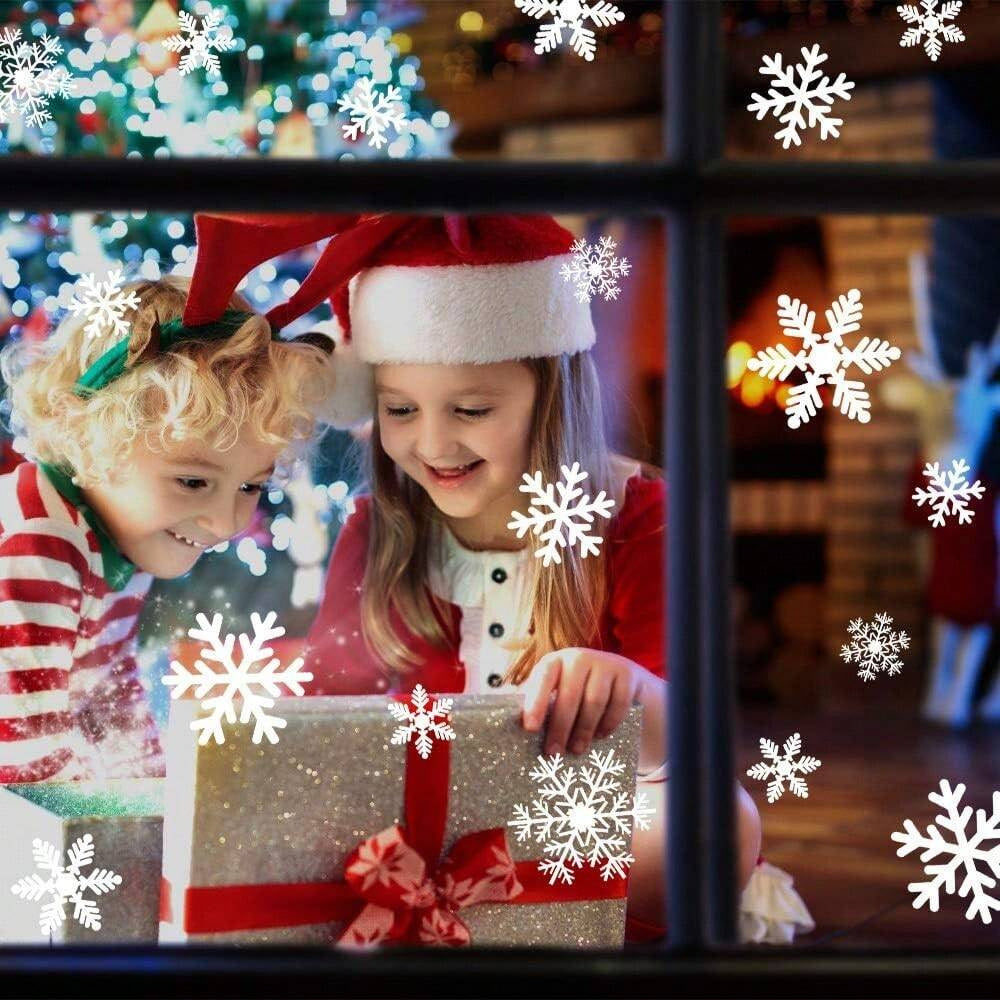 HKM-114195 135 Pcs Christmas Snowflakes Window Clings - Static Decals for Holiday Decorations and Party Supplies